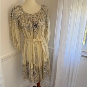 Jen’s Pirate Booty Bohemian Embellished Cream Party Dress with Belt